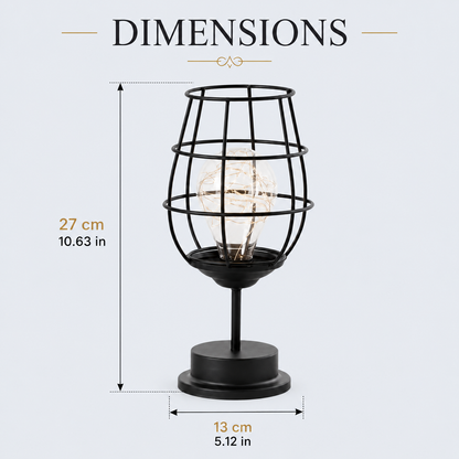 Infographie des dimensions de la lampe bistro décorative LED, présentant une hauteur de 27 cm et une largeur de 13 cm, idéale pour une décoration intérieure élégante et un éclairage chaleureux.