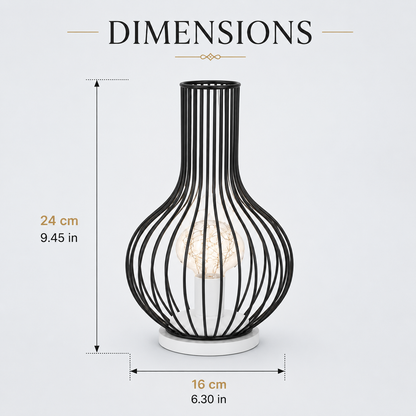 Infographie des dimensions de la lampe bouteille décorative LED, présentant une hauteur de 24 cm et une largeur de 16 cm, idéale pour une décoration intérieure élégante et un éclairage chaleureux.
