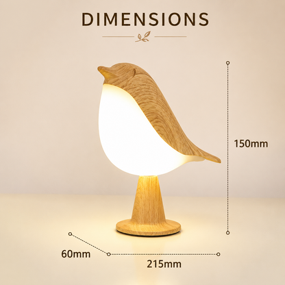 Dimensions de la lampe oiseau diffuseur d’huiles essentielles rechargeable USB : 21,5 cm de longueur, 15 cm de hauteur et 6 cm de largeur. Lampe décorative LED au design élégant inspiré de la nature.