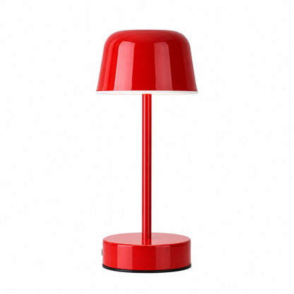 Lampe Nova LED rechargeable rouge, lampe de table design au style contemporain, présentée seule sur fond blanc pour illustrer le coloris disponible.