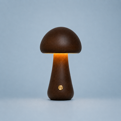 Lampe Champignon LED en Bois Naturel – Lumière Douce et Rechargeable