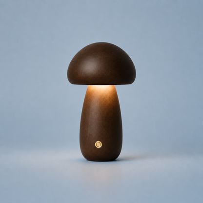 Lampe Champignon LED en Bois Naturel – Lumière Douce et Rechargeable