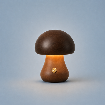 Lampe Champignon LED en Bois Naturel – Lumière Douce et Rechargeable