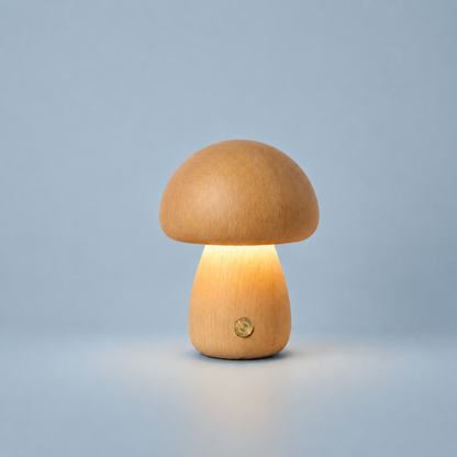 Lampe Champignon LED en Bois Naturel – Lumière Douce et Rechargeable