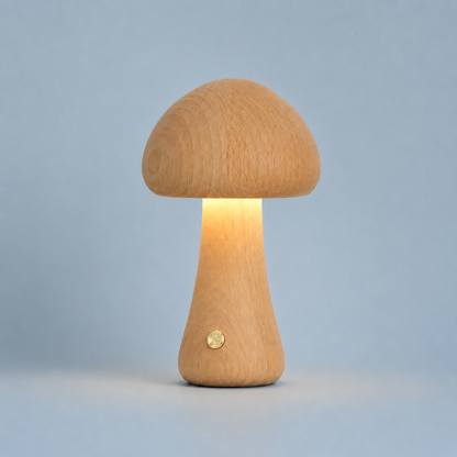 Lampe Champignon LED en Bois Naturel – Lumière Douce et Rechargeable