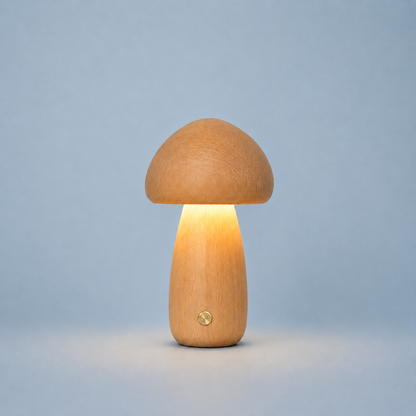 Lampe Champignon LED en Bois Naturel – Lumière Douce et Rechargeable