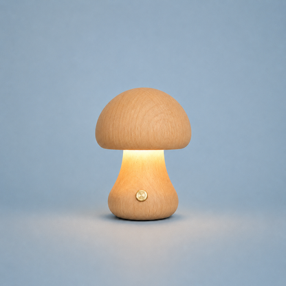 Lampe Champignon LED en Bois Naturel – Lumière Douce et Rechargeable