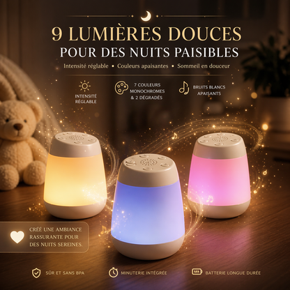 veilleuse bébé bruit blanc 9 couleurs lumière douce intensité réglable chambre enfant nuit apaisante
