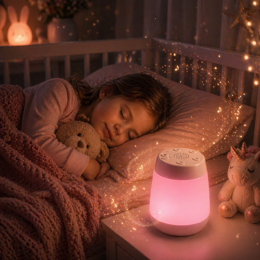 veilleuse bébé bruit blanc lumière douce rose enfant dort chambre ambiance apaisante nuit
