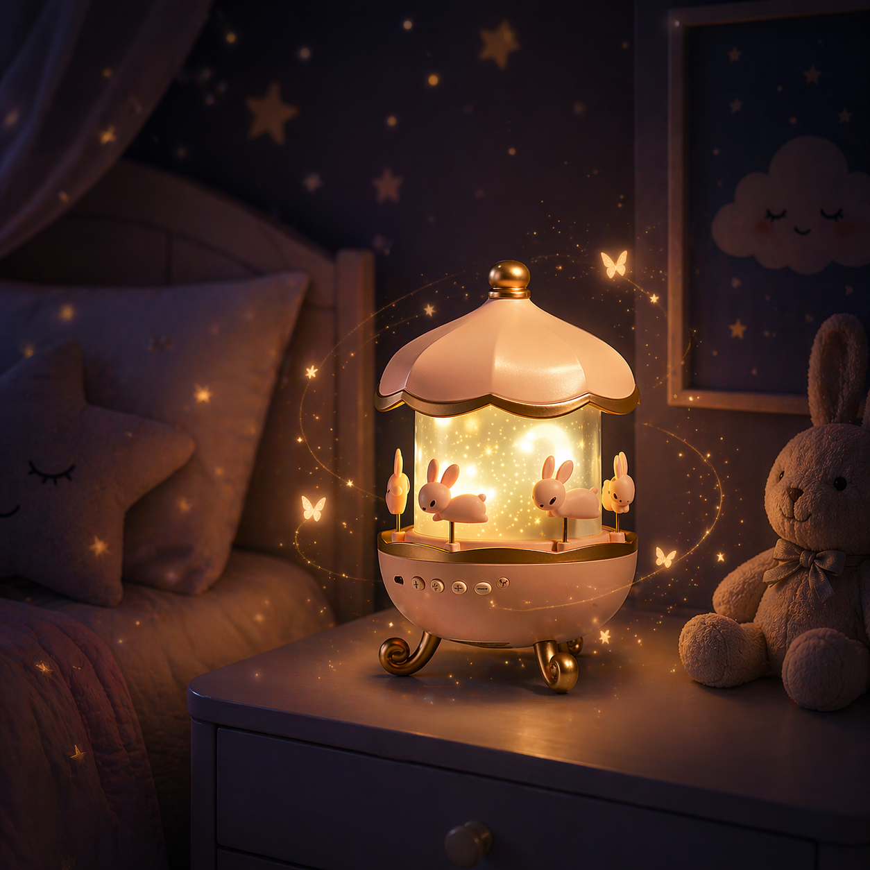 veilleuse carrousel bébé lumière douce ambiance magique chambre enfant nuit apaisante coucher