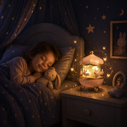 veilleuse carrousel bébé lumière douce enfant dort chambre nuit ambiance rassurante coucher