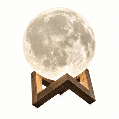 Lampe Lune Enchantée 3D lumineuse sur support en bois, décoration d’ambiance élégante inspirée de la lune avec lumière douce et apaisante