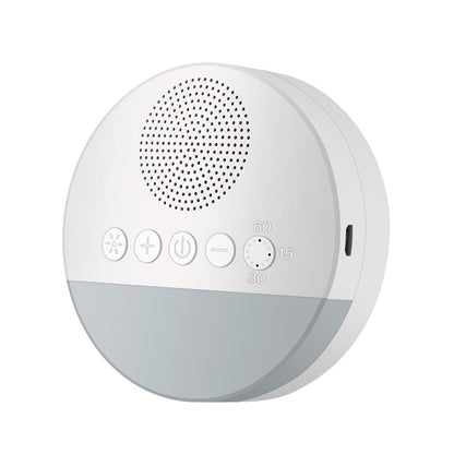 Veilleuse bébé bruit blanc rechargeable avec lumière apaisante, contrôle du volume, minuterie automatique et sons relaxants pour le sommeil.