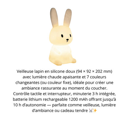 "Veilleuse bébé lapin lumière douce apaisante lampe de nuit enfant couleurs changeantes ambiance rassurante pour le coucher"