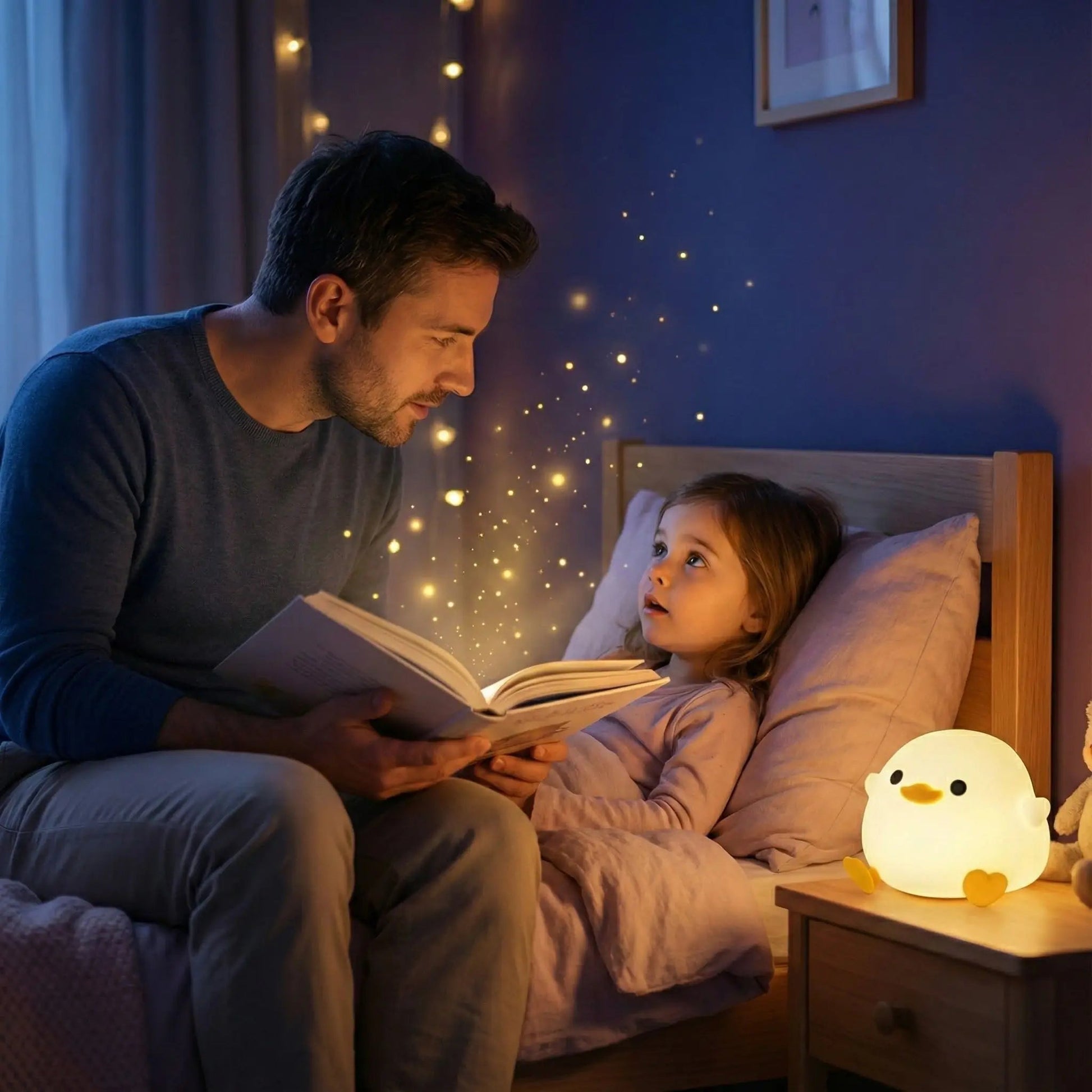 "veilleuse poussin bébé lumière douce nuit histoire du coucher enfant ambiance rassurante chambre enfant"