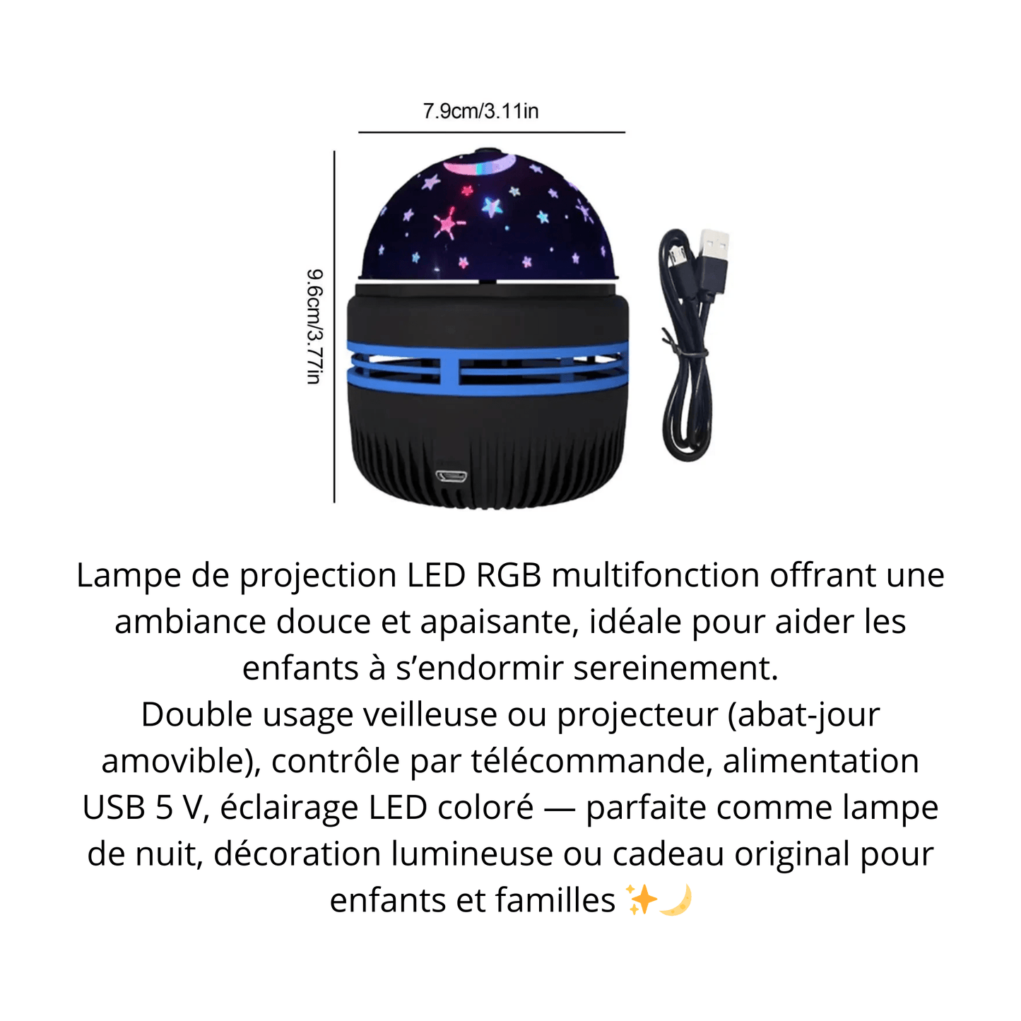 "Veilleuse bébé projecteur LED RGB lumière douce apaisante projection étoiles et ciel étoilé lampe de nuit enfant"