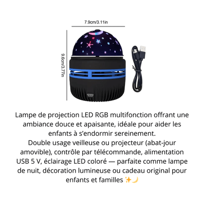 "Veilleuse bébé projecteur LED RGB lumière douce apaisante projection étoiles et ciel étoilé lampe de nuit enfant"